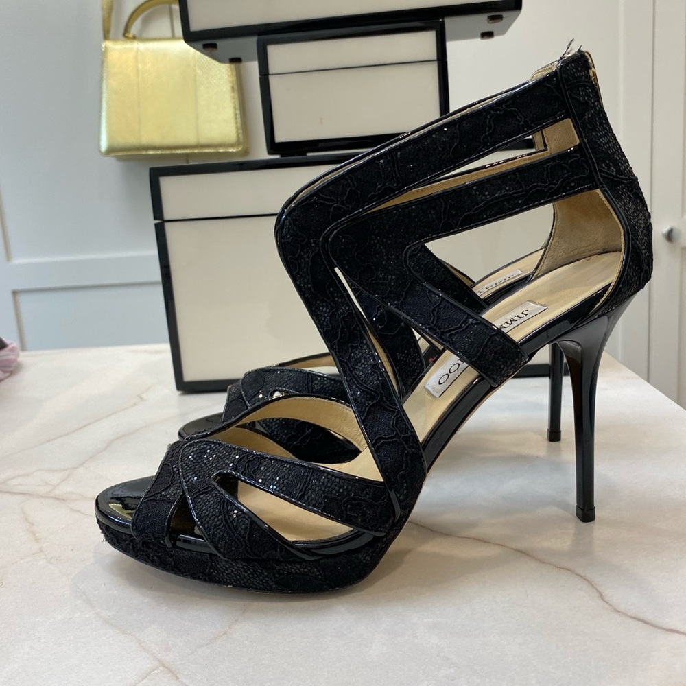 Jimmy Choo Heels Black "Collar" Women’s Strappy Stiletto Sandals